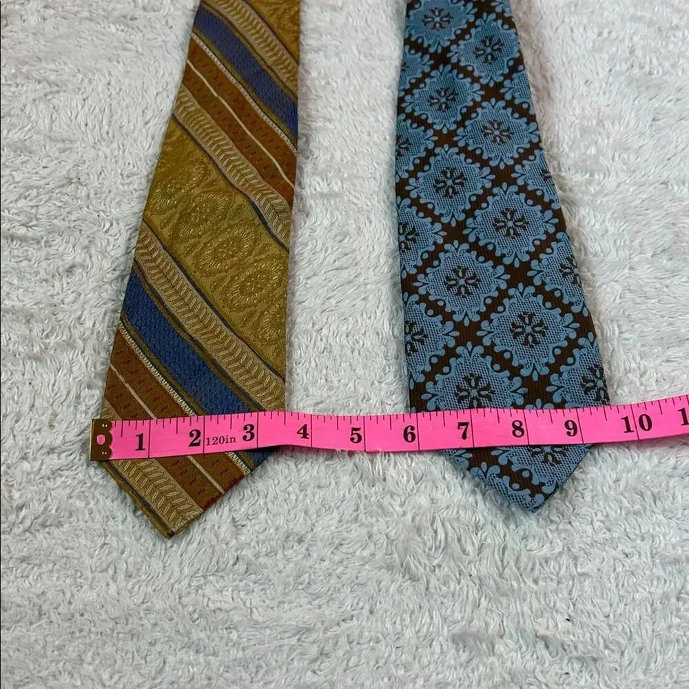 Lot‎ bundle 2 vintage 70s clip on ties - brown, gold, and blue